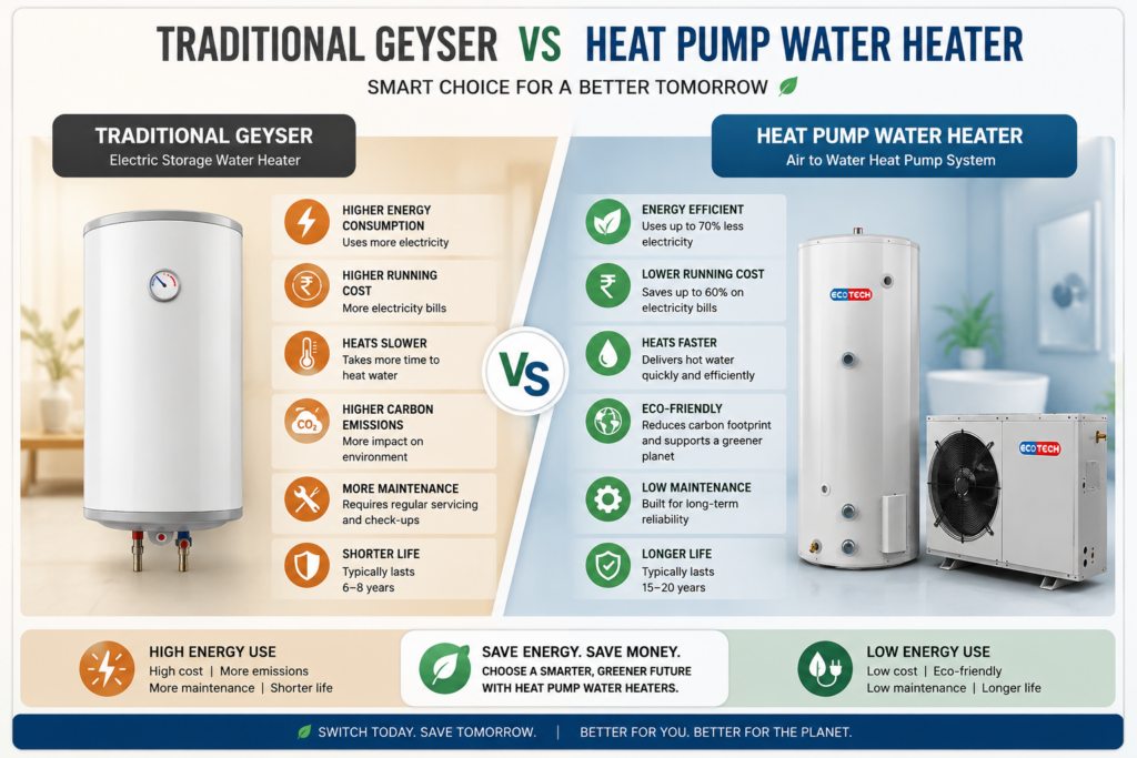 Heat pump vs geyser energy efficiency comparison