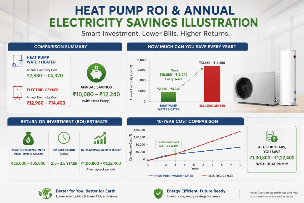 Heat pump ROI and annual electricity savings illustration
