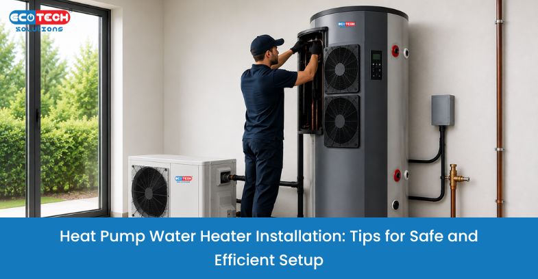 Heat pump water heater installation showing safe and efficient setup for a domestic heat pump water heater in India