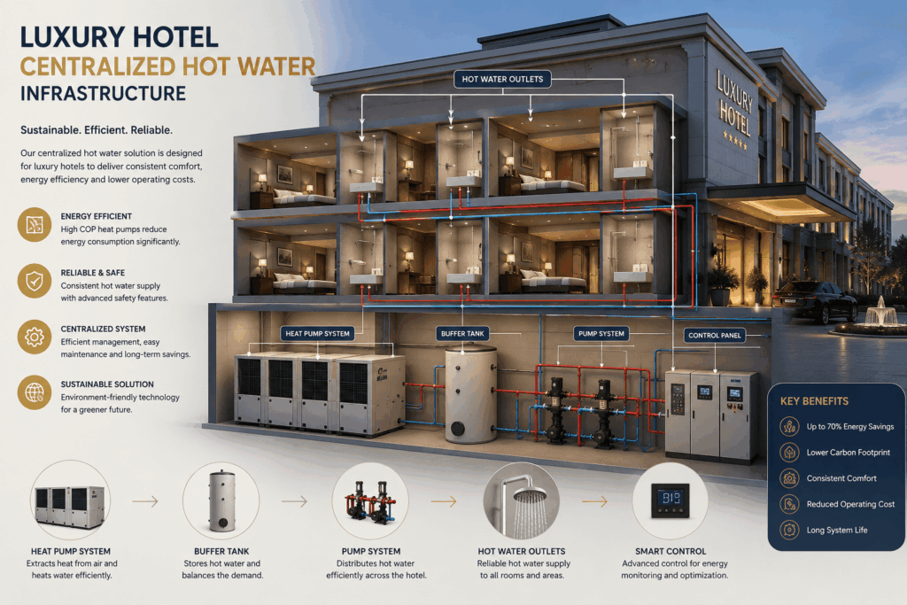 hotel heat pump water heater system for energy-efficient hospitality operations