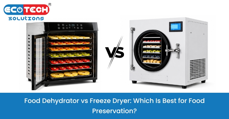 Food dehydrator vs freeze dryer comparison showing the best food preservation method for fruits, vegetables, and commercial food processing.