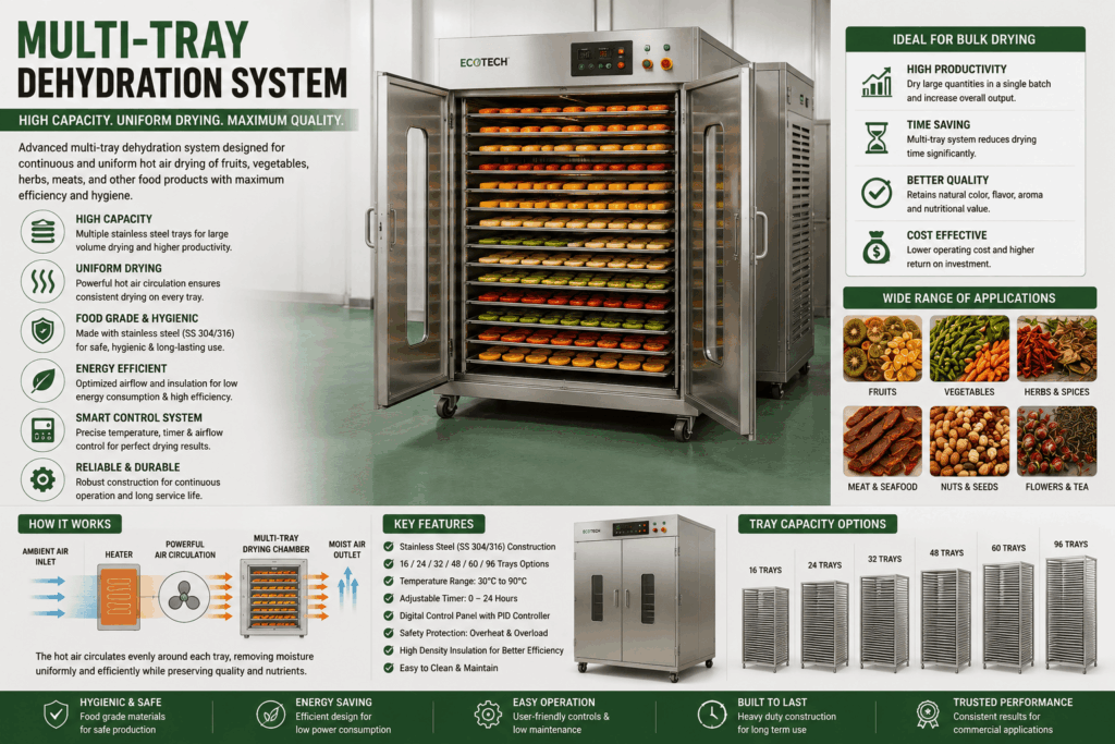 Stainless steel tray dehydrator used for fruit and vegetable drying