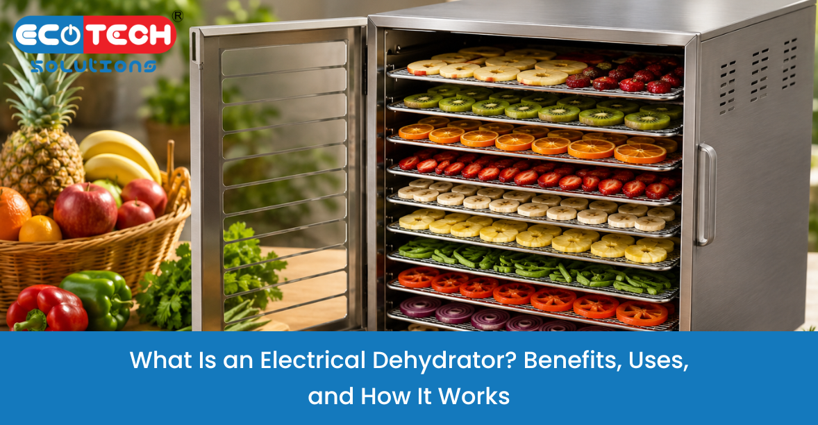What is an electrical dehydrator? An electric dehydrator machine drying fruits and vegetables using controlled heat for efficient food preservation.